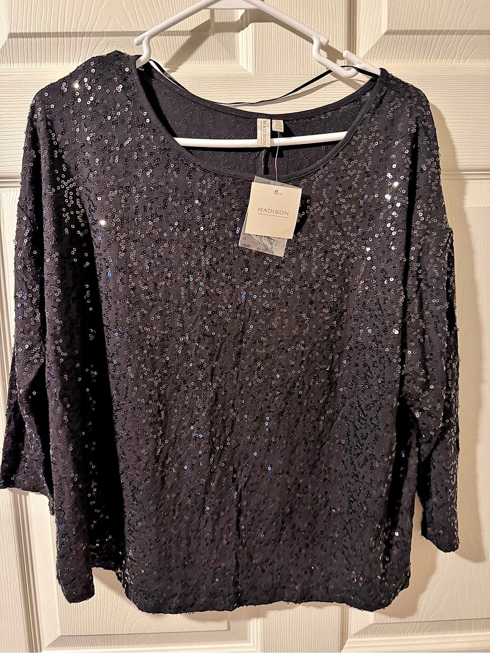 Madison Long Sleeve Sequin Top in Black Size Medium